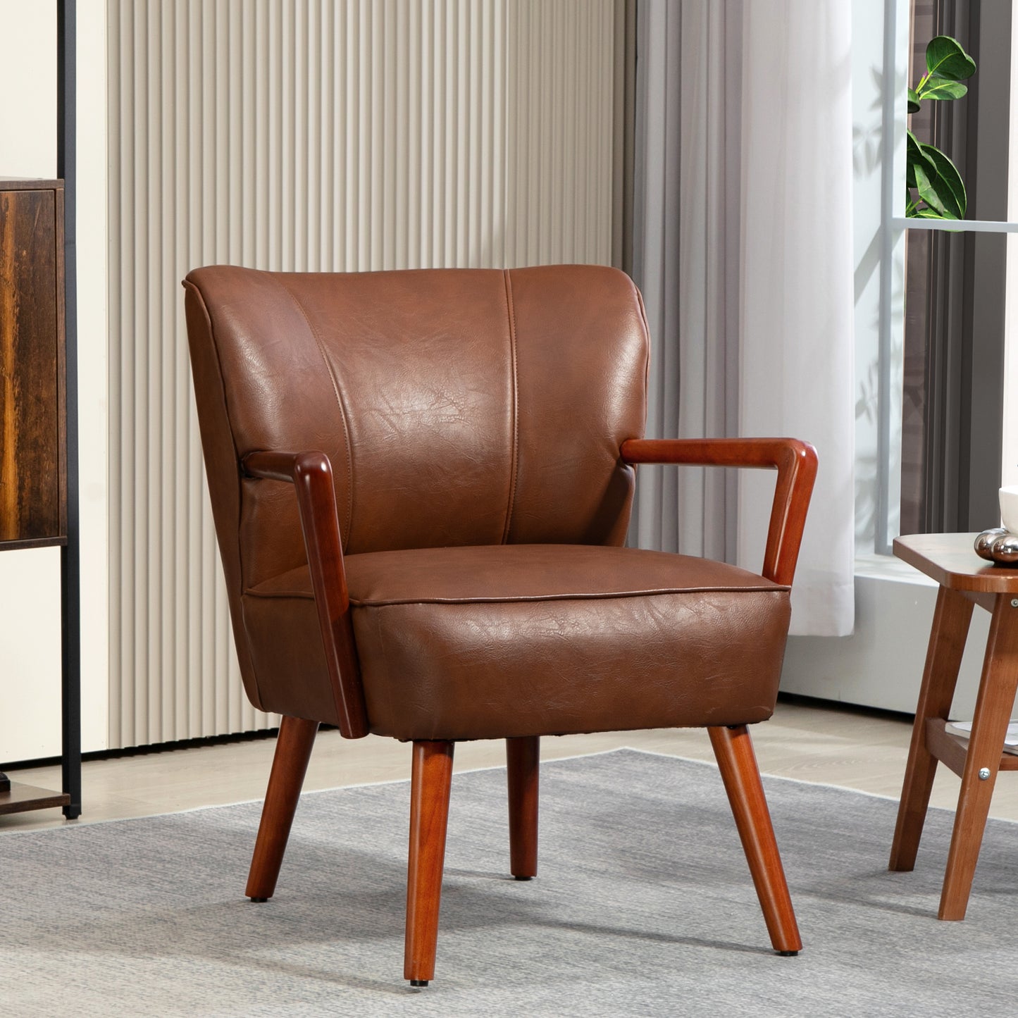Fauteuil d'appoint moderne en similicuir avec pattes en bois