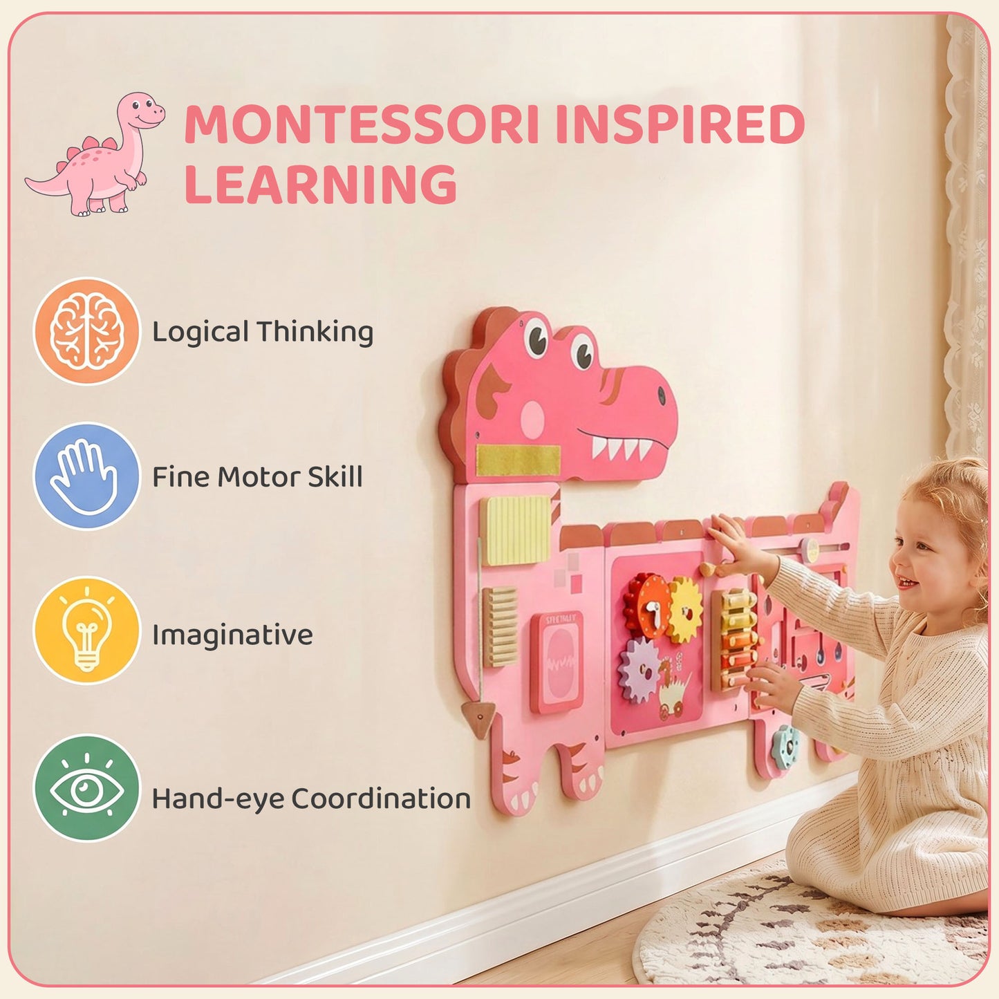 Tableau d'activités Montessori mural thème dinosaure