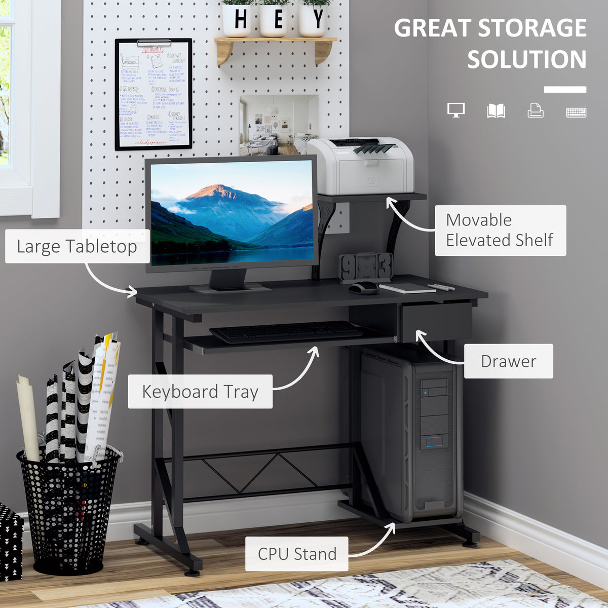 Bureau d'ordinateur moderne avec rangement