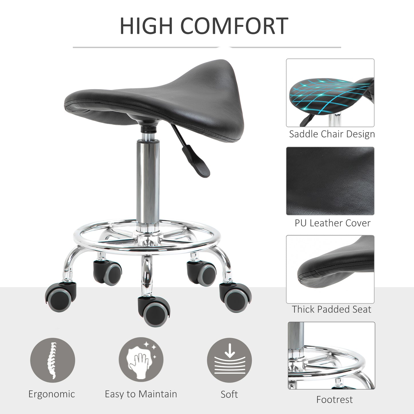Tabouret selle ergonomique ajustable en similicuir
