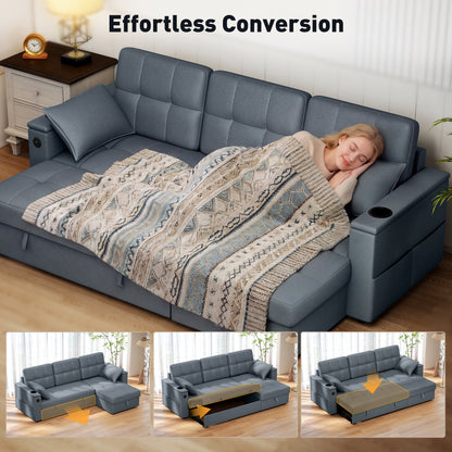 Sofa-lit sectionnel convertible en L avec rangement et ports USB