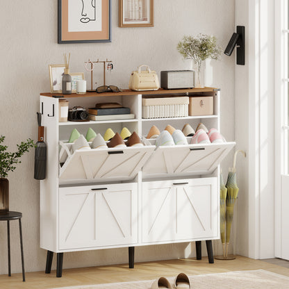 Armoire à chaussures 4 tiroirs abattants style fermette