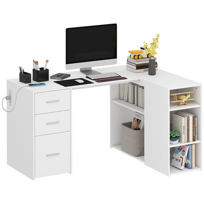 Bureau en L avec prises et tiroirs — 140 x 100 x 75 cm