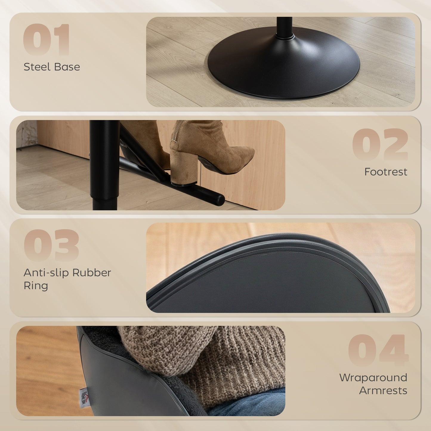 Tabourets de bar pivotants hauteur réglable avec dossier