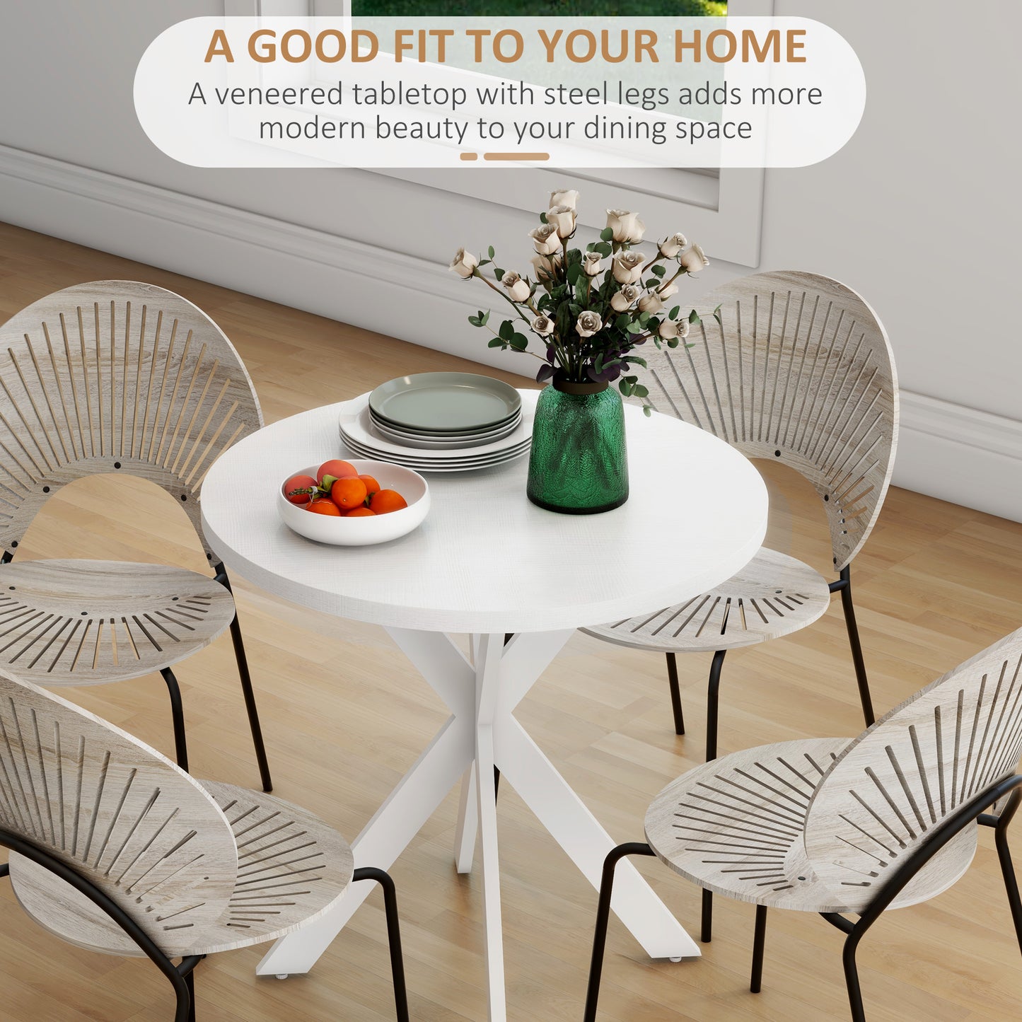 Table à manger ronde contemporaine 74 cm pieds croisés