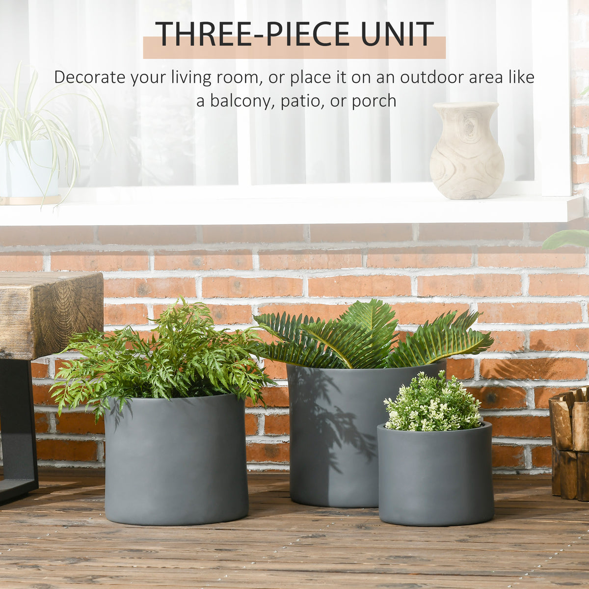 Ensemble de 3 Pots de Fleurs Extérieurs