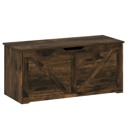 Coffre de rangement rustique à charnières de sécurité 100 cm