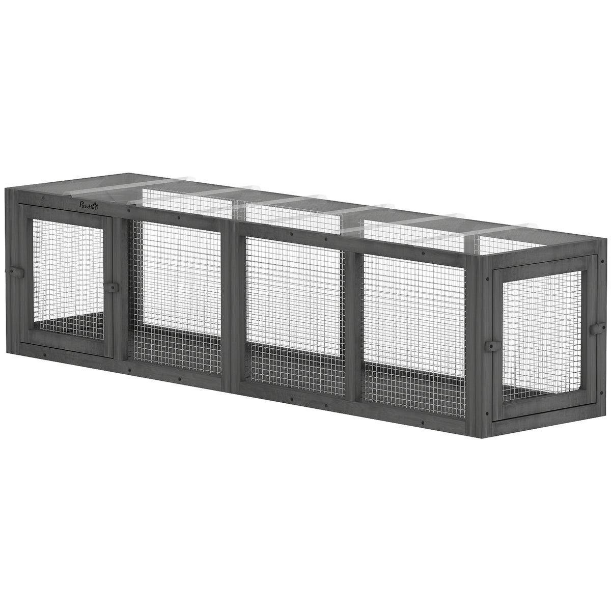 Tunnel pour chat extérieur en bois et grillage modulaire