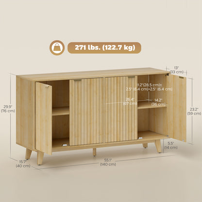Buffet bas cannelé de salon 140 x 40 x 76 cm