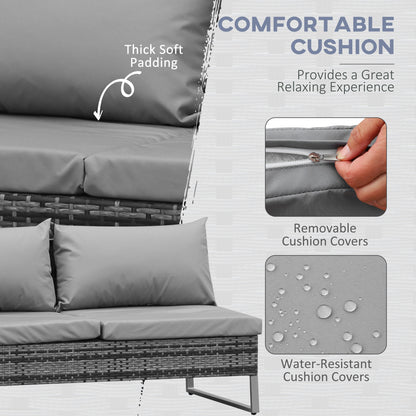 Outsunny 4-Piece Patio Set - Sofas & Tables - Grey Rattan