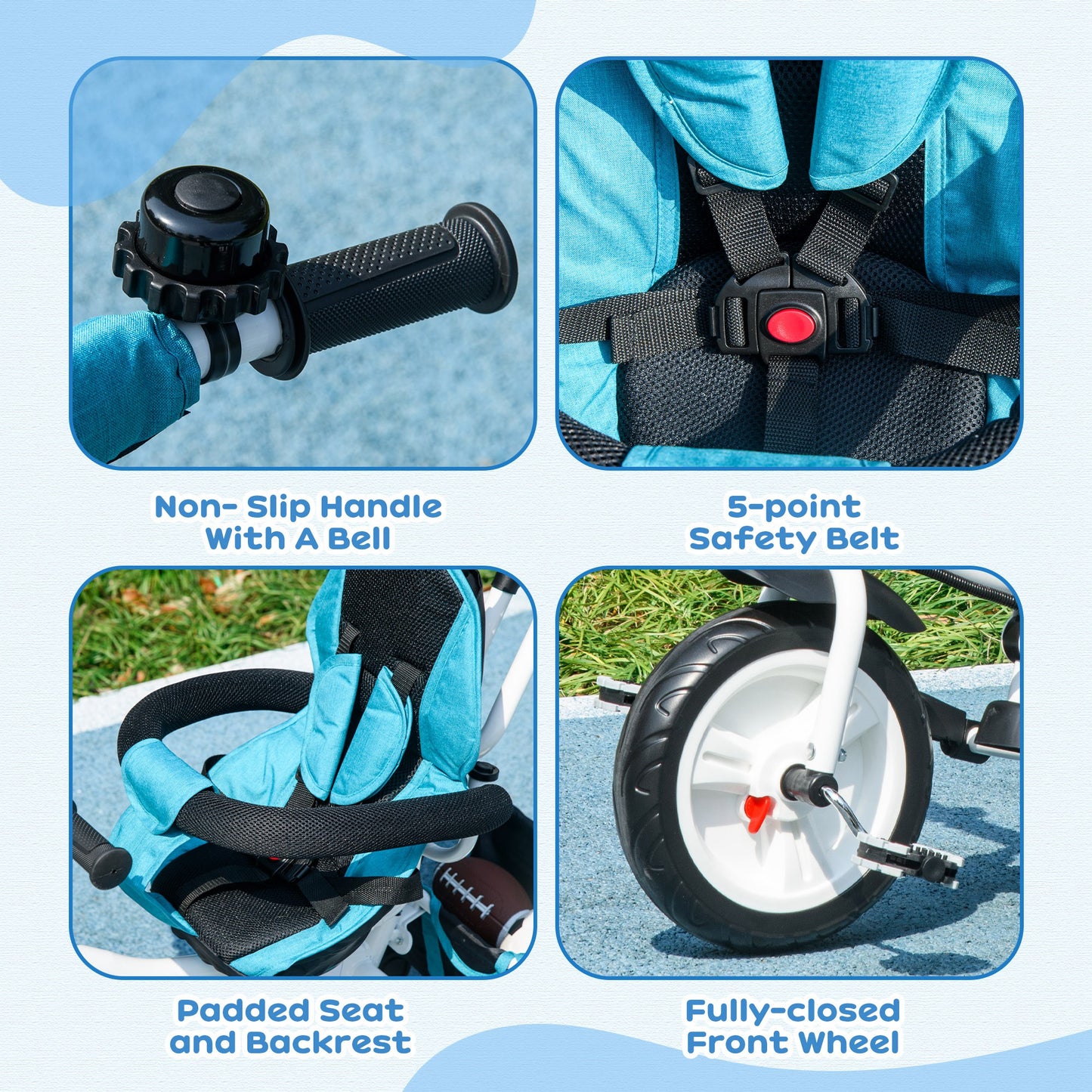 Tricycle 6-en-1 pour tout-petits avec panier et harnais