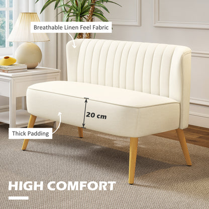 Canapé 2 places moderne tissu lin pieds bois
