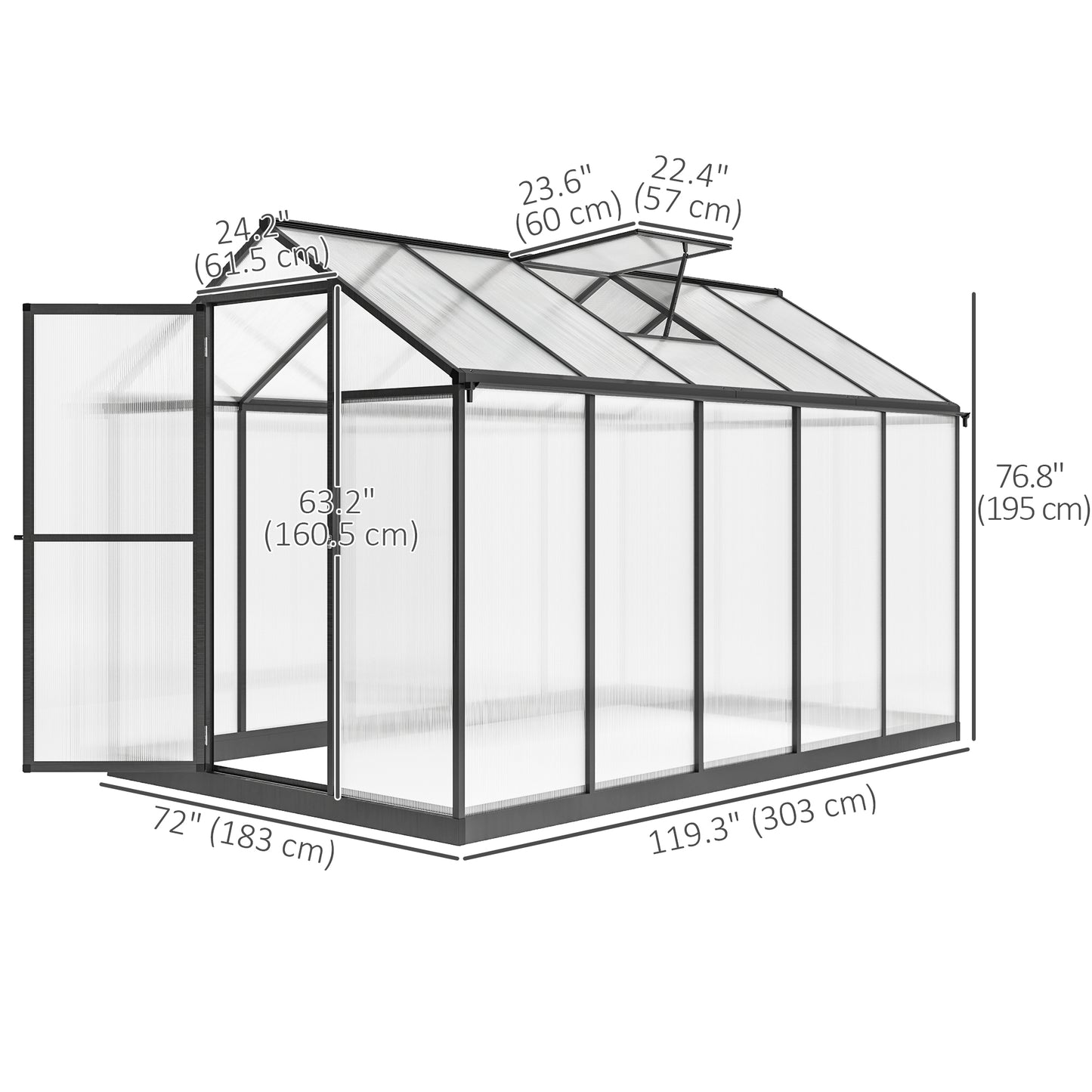 Outsunny Greenhouse 183x189x195cm Polycarbonate Aluminum with Ventilation