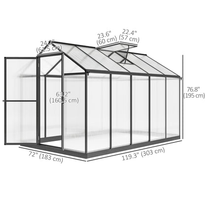 Serre de jardin polycarbonate aluminium 183 x 305 cm