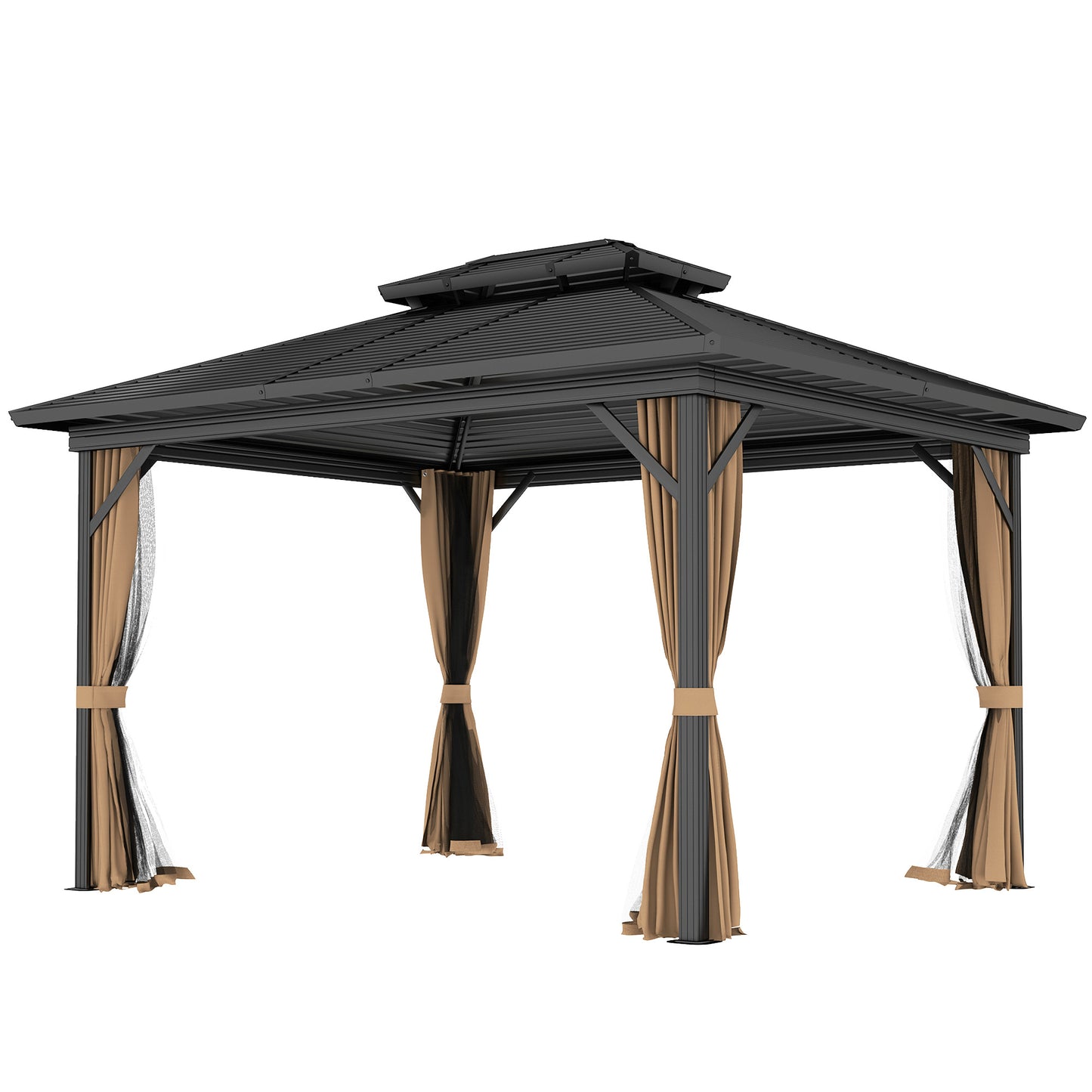 Gazébo toit rigide 3x3,7m double niveau moustiquaire