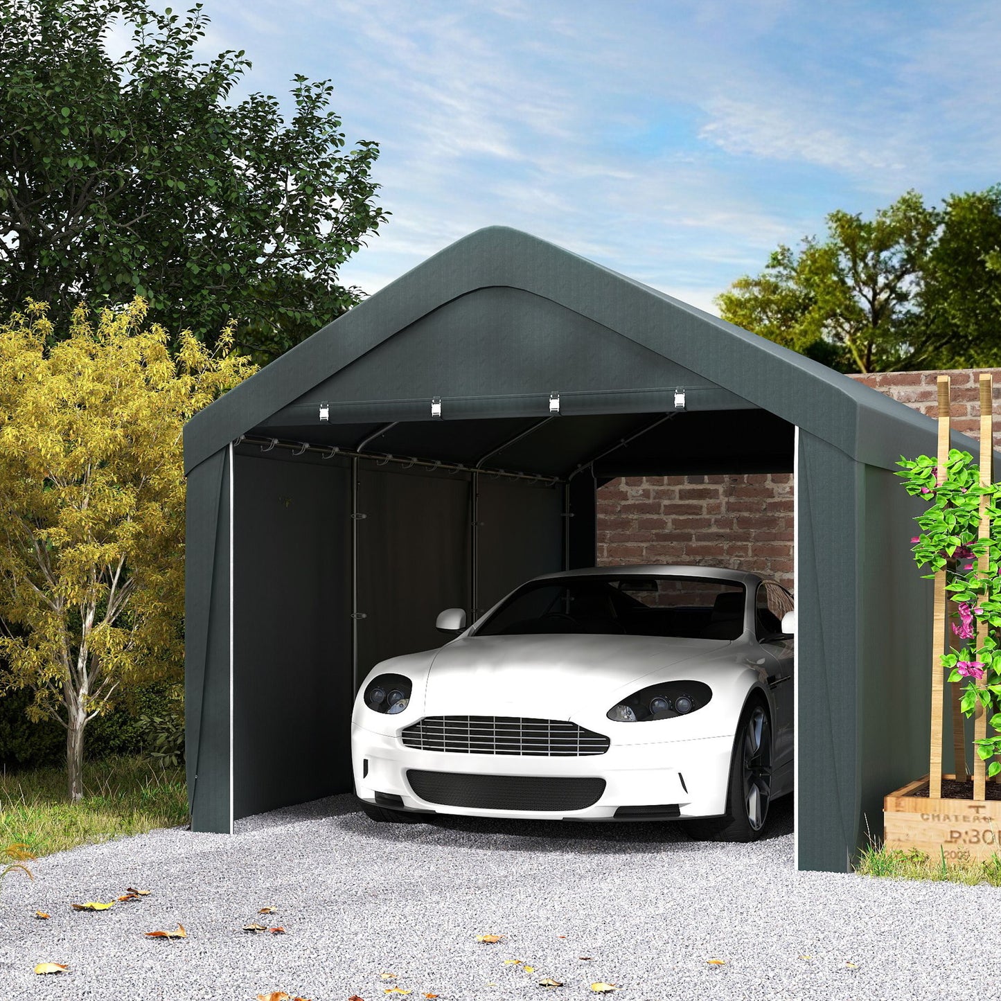 Abri d'auto portatif 3 x 6 m avec portes enroulables