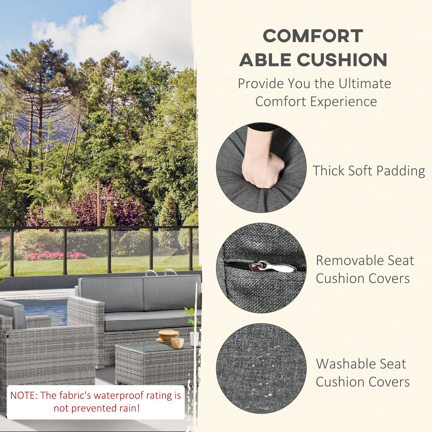 Outsunny 4 Pcs Rattan Patio Set - Thick Cushions, Mixed Grey