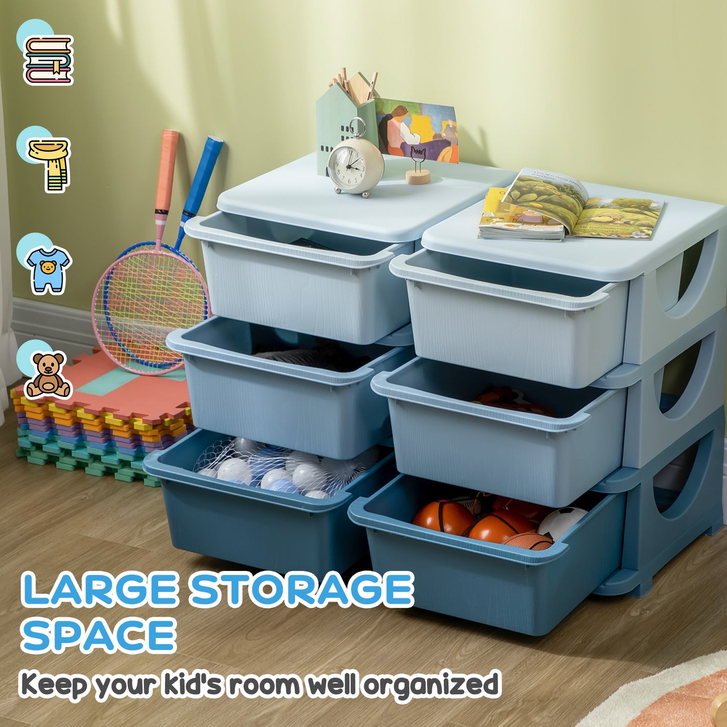 Organisateur jouets 3 niveaux 6 tiroirs plastique enfants