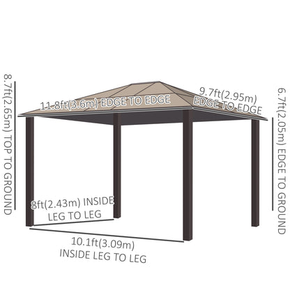 Gazebo à toit rigide polycarbonate 305 x 365 cm