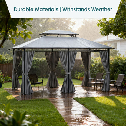 Gazebo de patio 2 niveaux 3 x 4 m avec rideaux