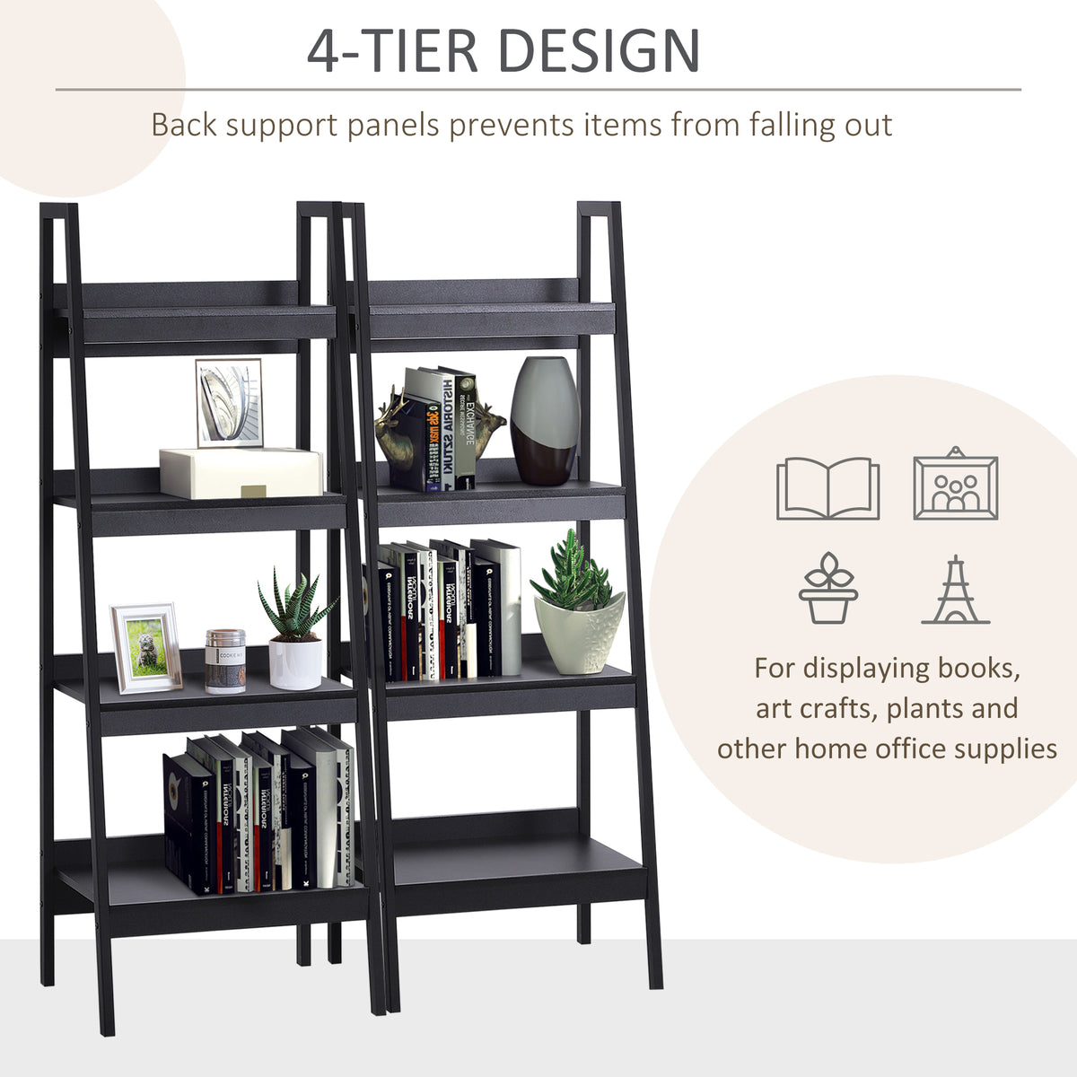 Bibliothèque échelle 4 tablettes — Lot de 2