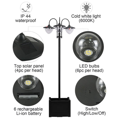 Outsunny 3-Head Solar LED Street Light with Planter