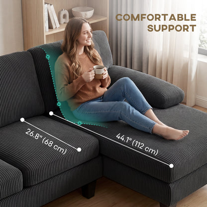 Sofa sectionnel en U avec double chaise en velours côtelé