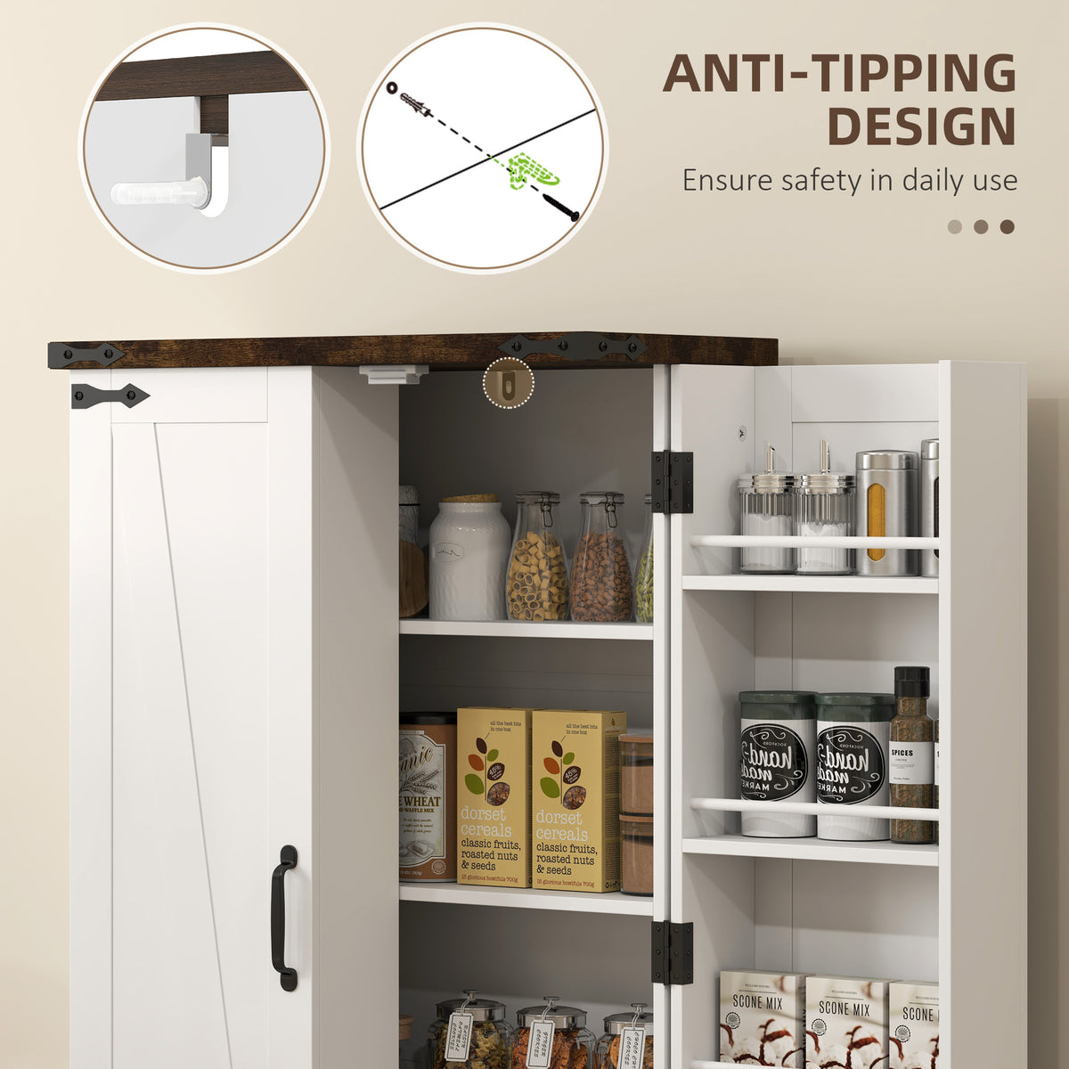 Armoire de cuisine style champêtre avec tablettes réglables