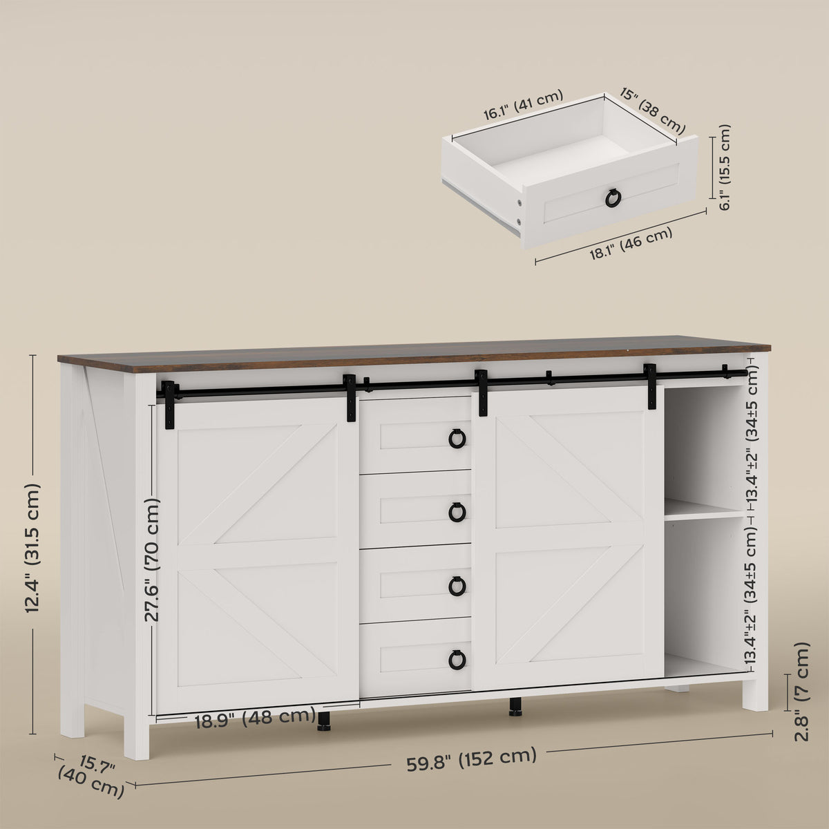 Meuble de buffet style fermette portes coulissantes 152 cm