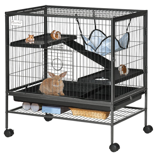 Cage pour petit animal à 3 niveaux sur roulettes