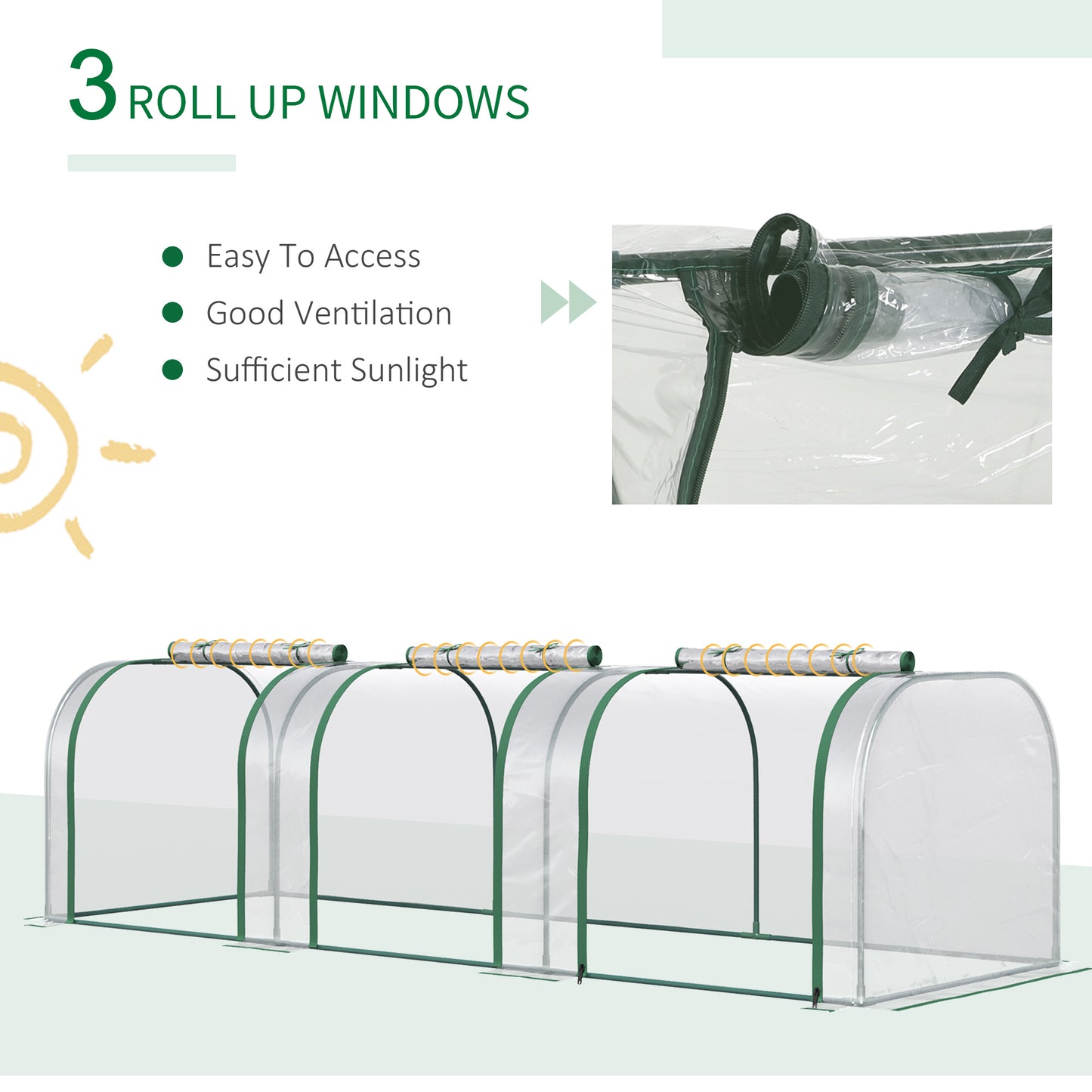 Serre tunnel portable 396 x 91 x 76 cm avec 4 portes