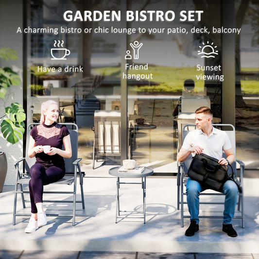 Ensemble bistro 3 pièces pliant avec table en verre trempé