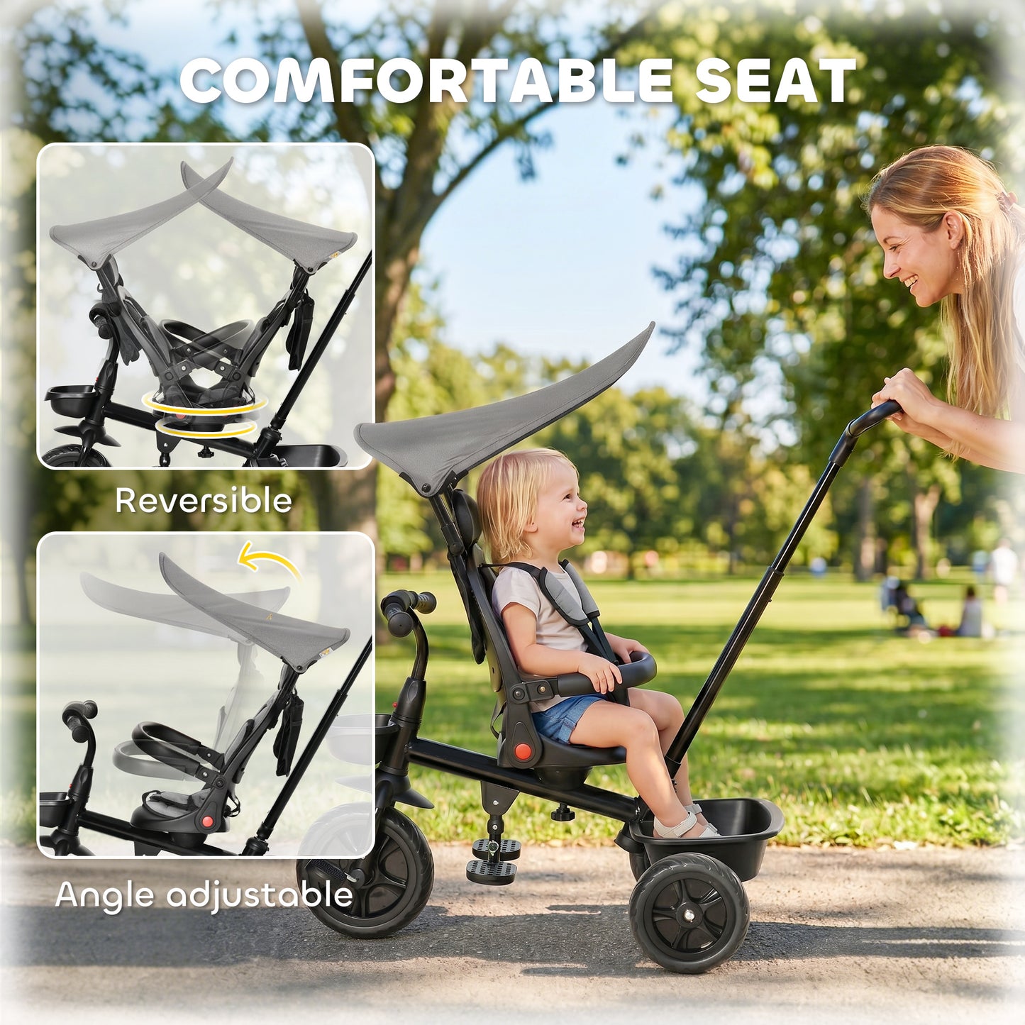 Tricycle évolutif 5-en-1 avec poignée parentale
