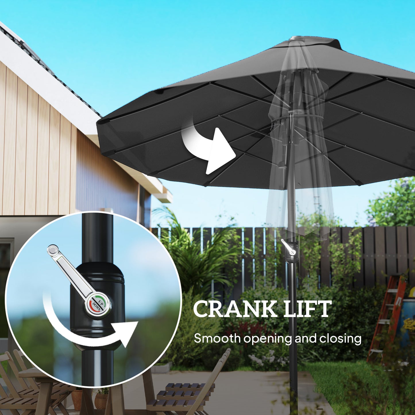 Parasol double face 4,6m avec manivelle acier