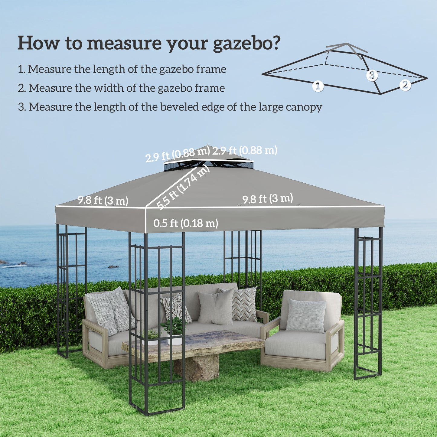 Toile de remplacement gazebo 2 niveaux 3 x 3 m