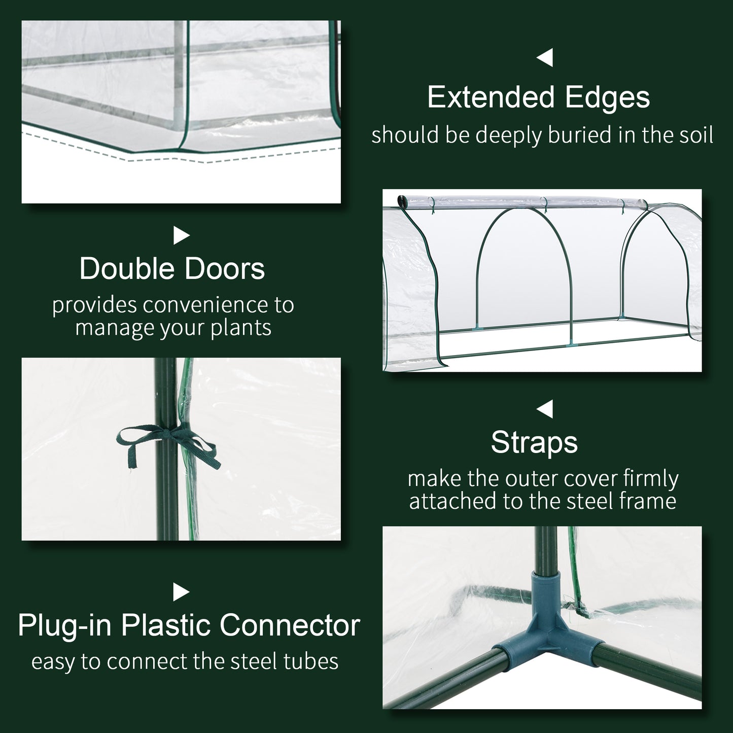 Outsunny 2m x 1m x 0.8m Tunnel Greenhouse - Portable with Zippered Doors