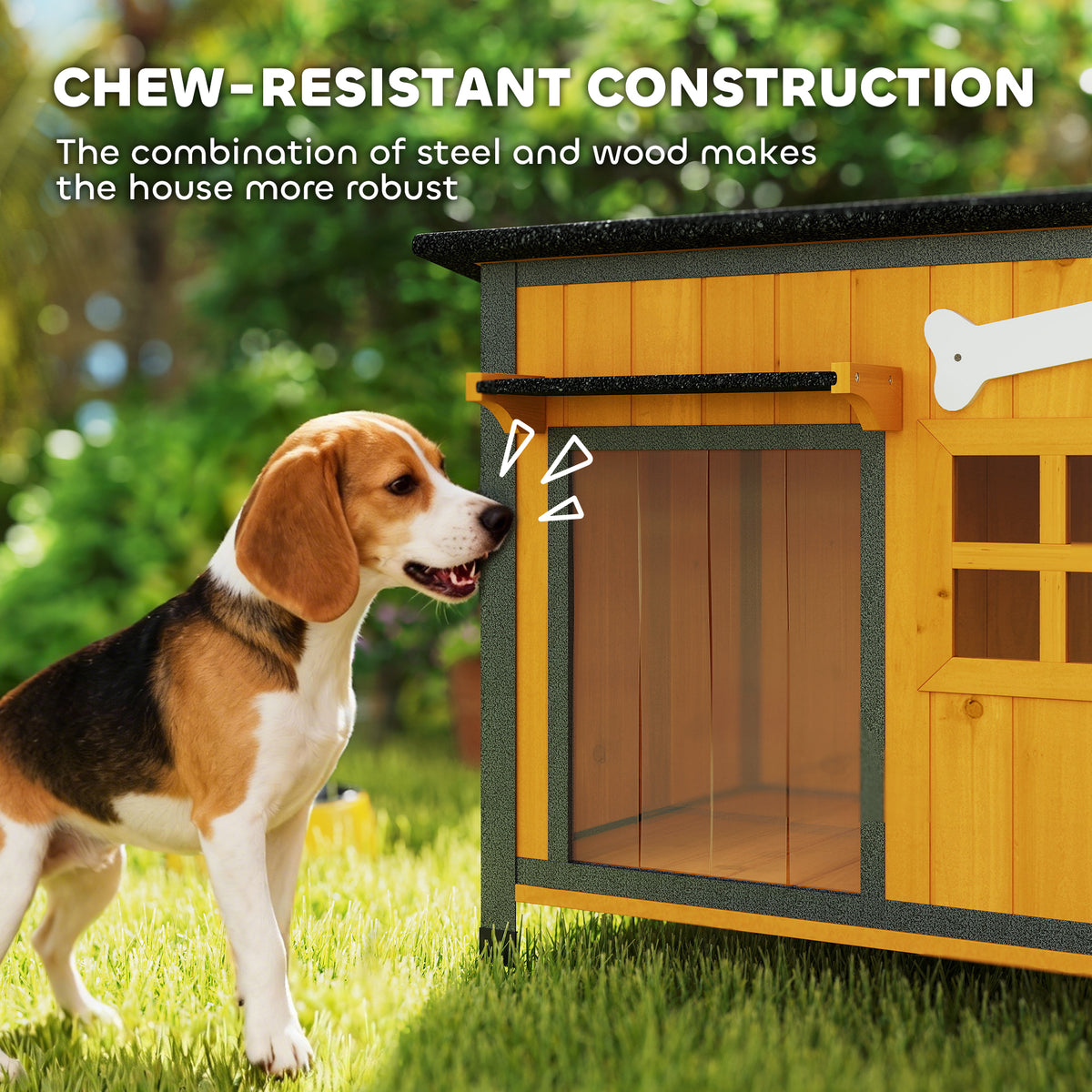 Niche extérieure pour chien en bois et acier résistant