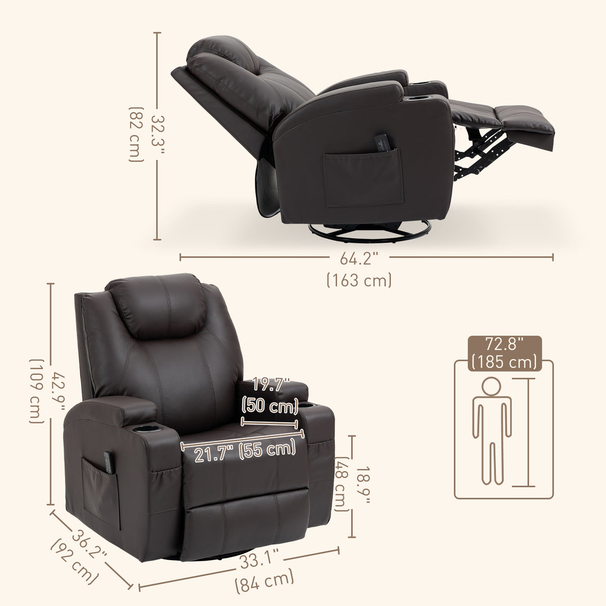 Fauteuil inclinable de massage pivotant en similicuir