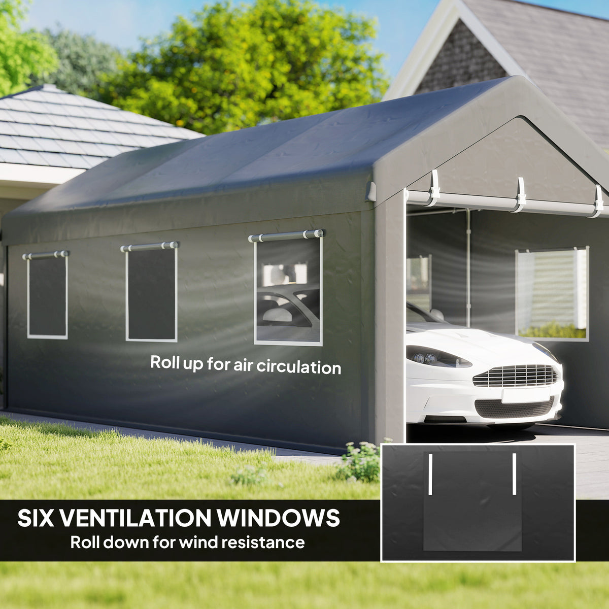 Carport 10' x 20' portatif robuste avec 6 fenêtres