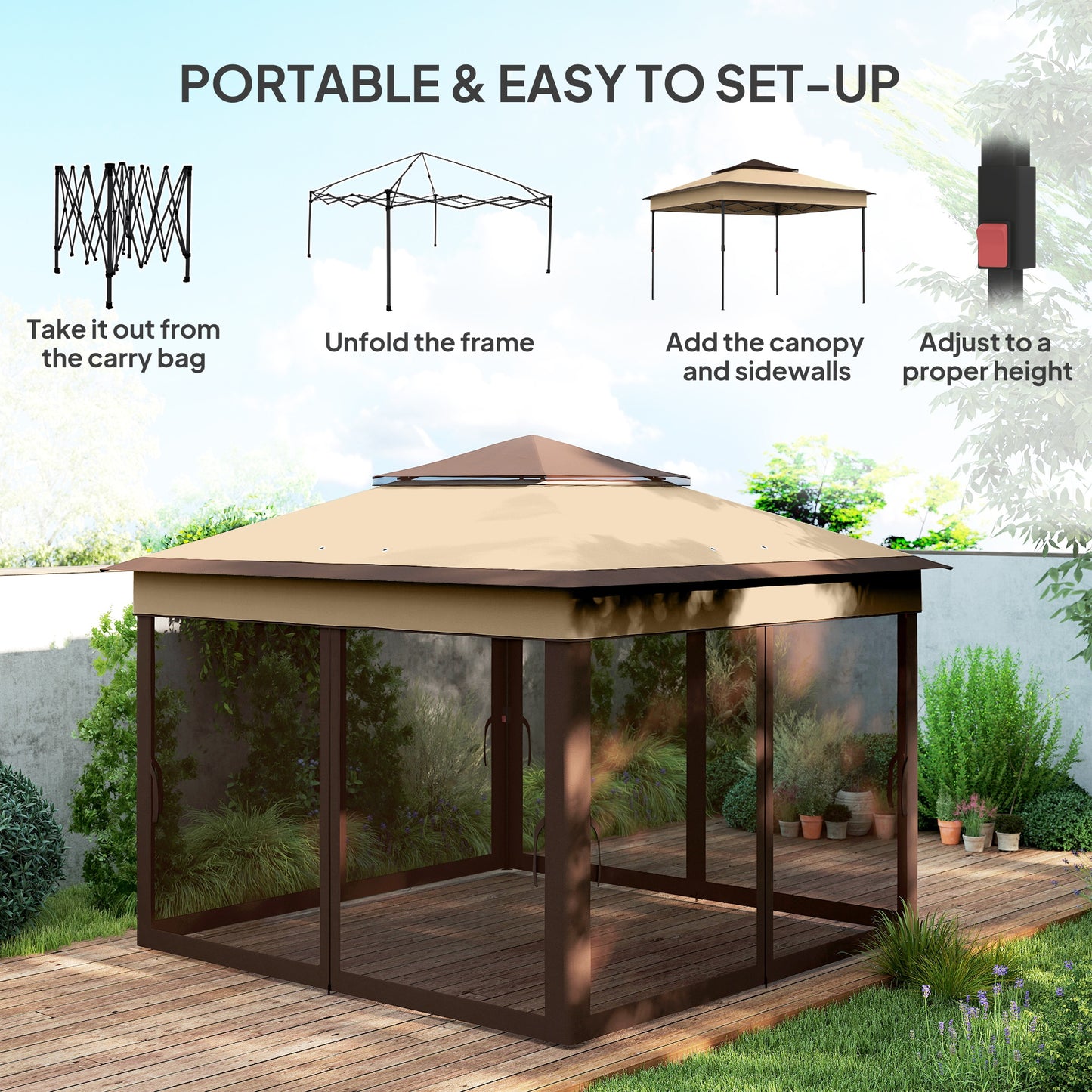 Gazebo pop-up instantané avec rideaux moustiquaires amovibles