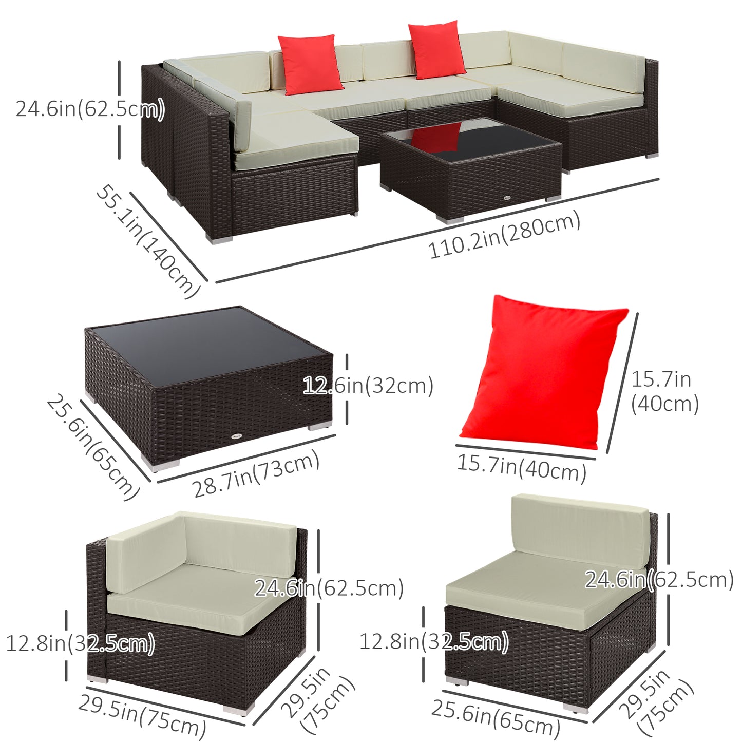 Outsunny 7-Piece Sectional Sofa Set - Brown & Beige Rattan