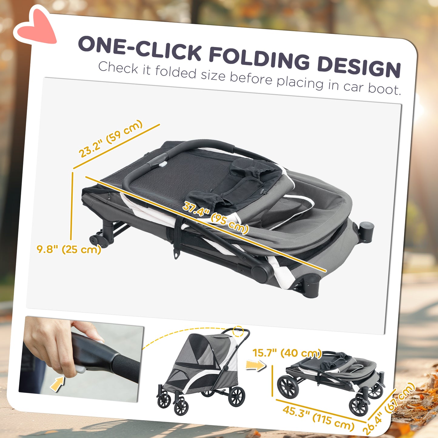 Poussette pliable pour grands chiens avec roues amortissantes