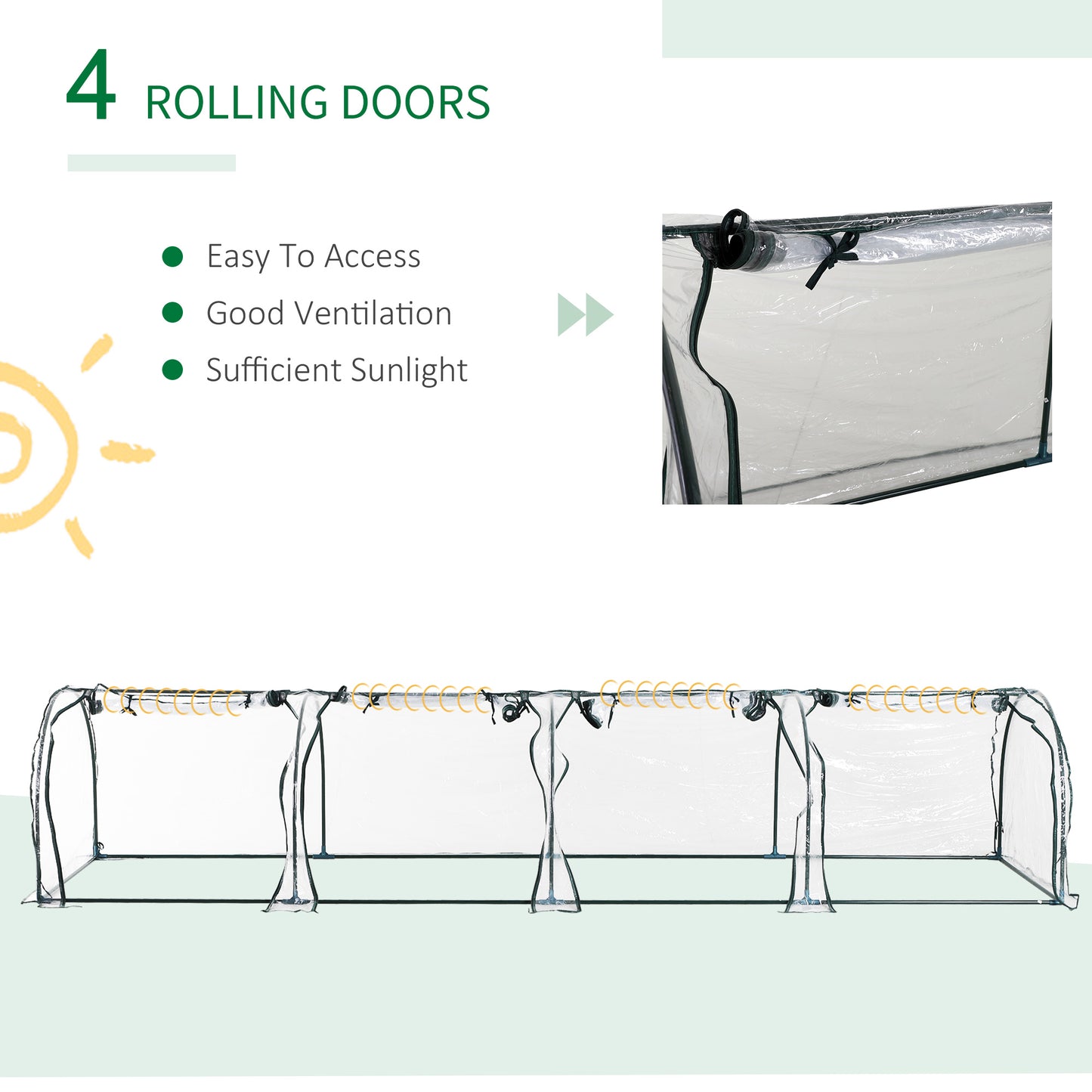  4m x 1m x 0.8m Portable Tunnel Greenhouse with 4 Zipper Doors