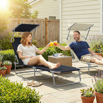 Chaise longue pliante avec auvent réglable