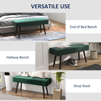 Banc de lit capitonné velours — pieds en acier
