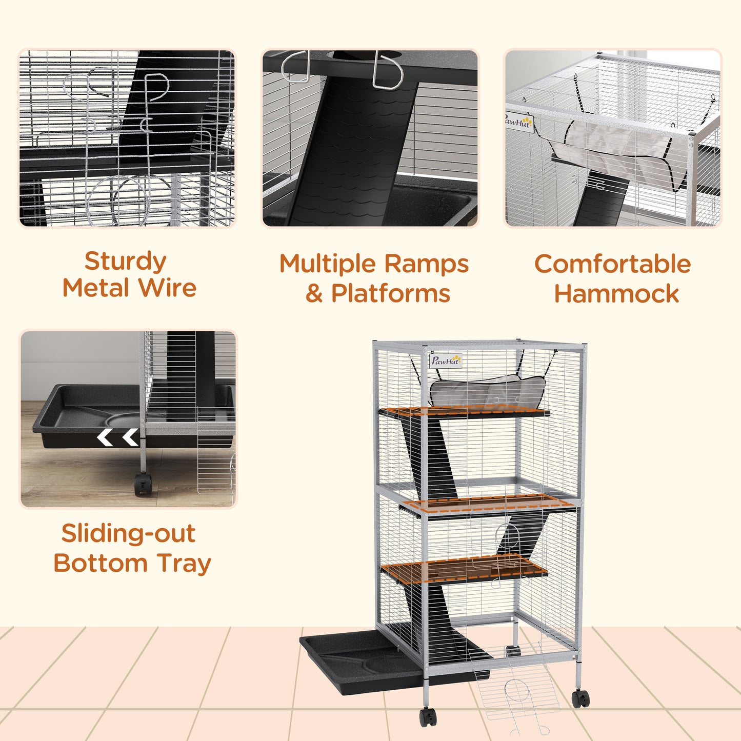 Cage à roulettes pour petits animaux 4 niveaux