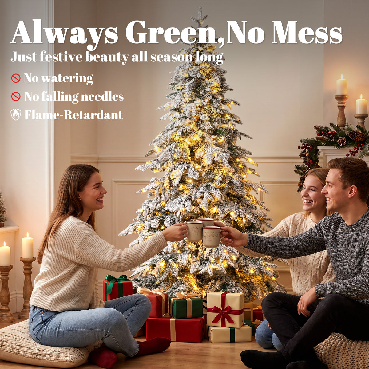 Arbre de Noël artificiel illuminé et enneigé
