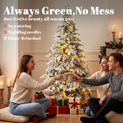 Arbre de Noël artificiel illuminé et enneigé
