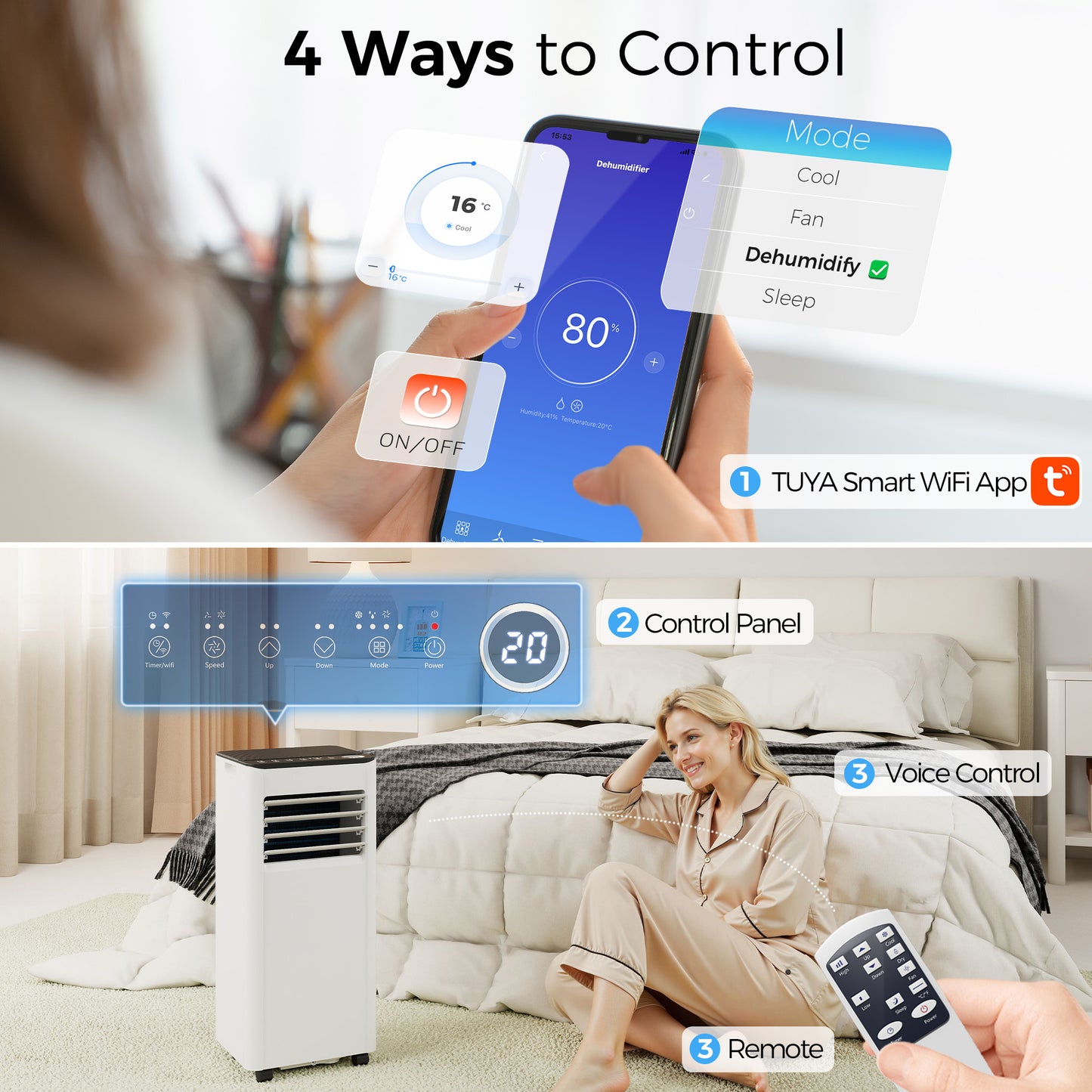 Climatiseur portatif 8000 BTU WiFi 4-en-1