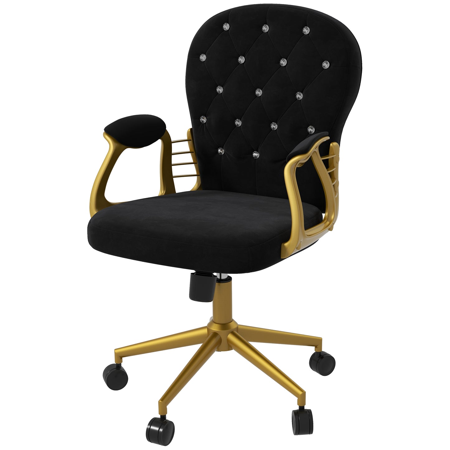 Chaise de bureau capitonnée cuir synthétique cristaux décoratifs